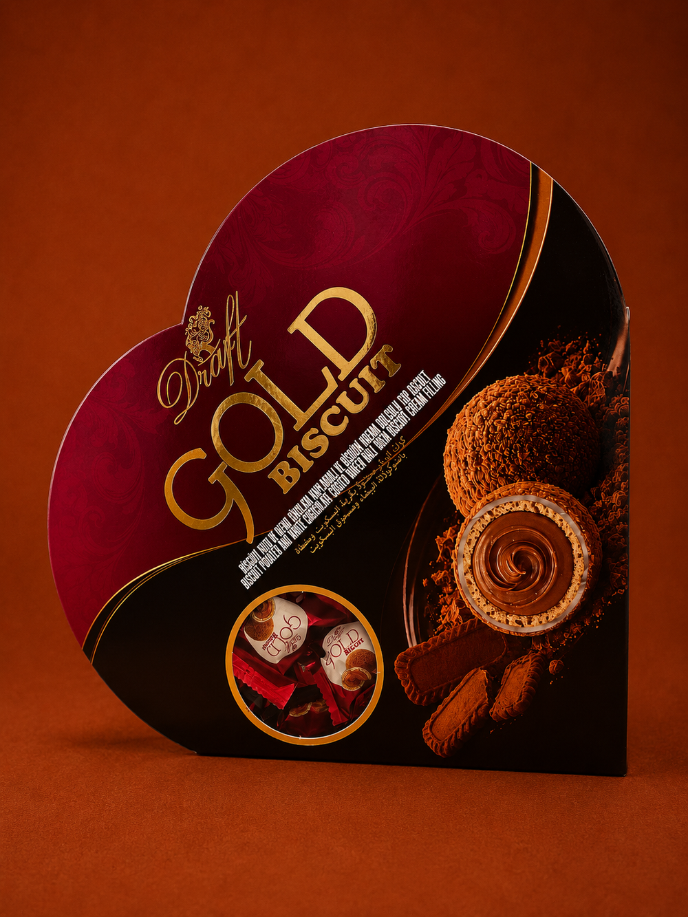 Draft Gold Bisküvi Tozu ve Sütlü Çikolata Kaplamalı Gofret 200g (Kalpli Kutu)