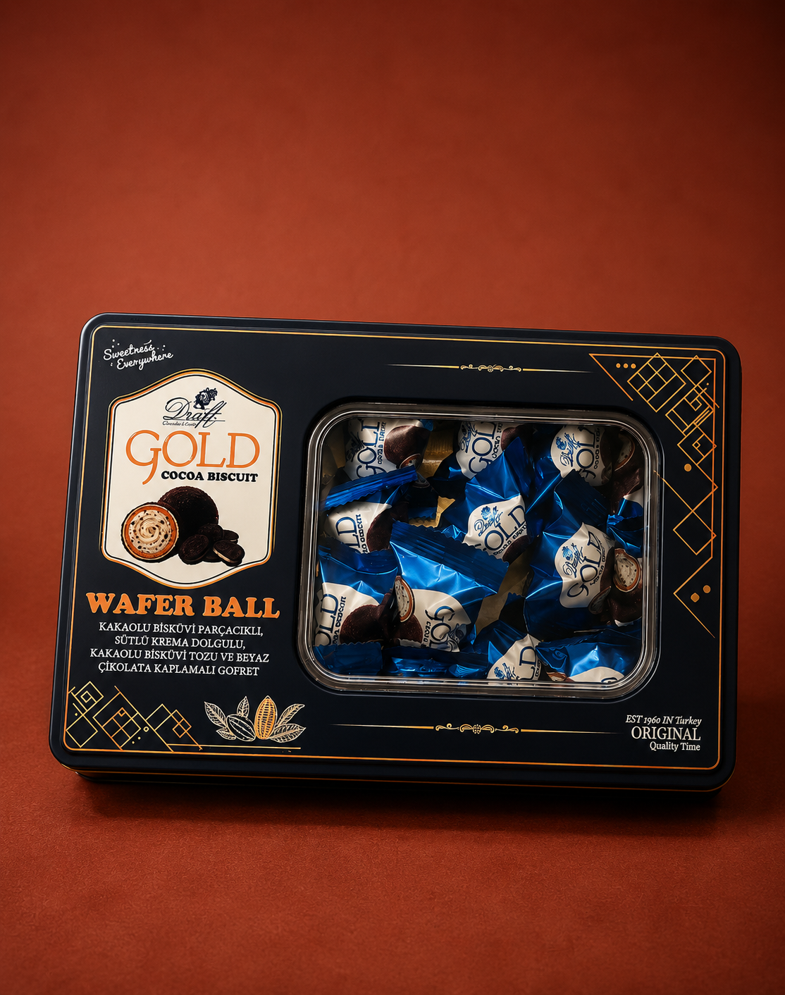 Draft Gold Kakaolu Bisküvi Parçacıklı Ve Sütlü Krema Dolgulu Beyaz Çikolata Kaplamalı Gofret 200g (Metal Kutu)