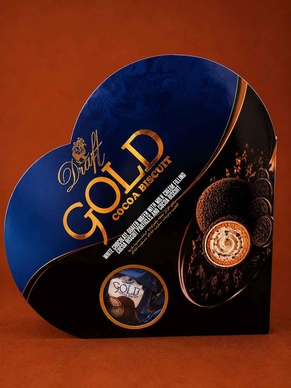 Draft Gold Kakaolu Bisküvi Tozu ve Sütlü Çikolata Kaplamalı Gofret 200g (Kalpli Kutu)