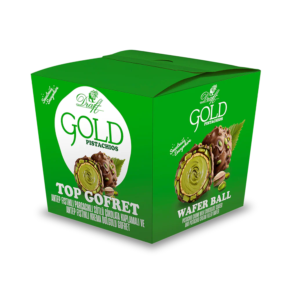 Draft Gold Antep Fıstık Dolgulu Sütlü Çikolata Kaplamalı Gofret 150g Kutu