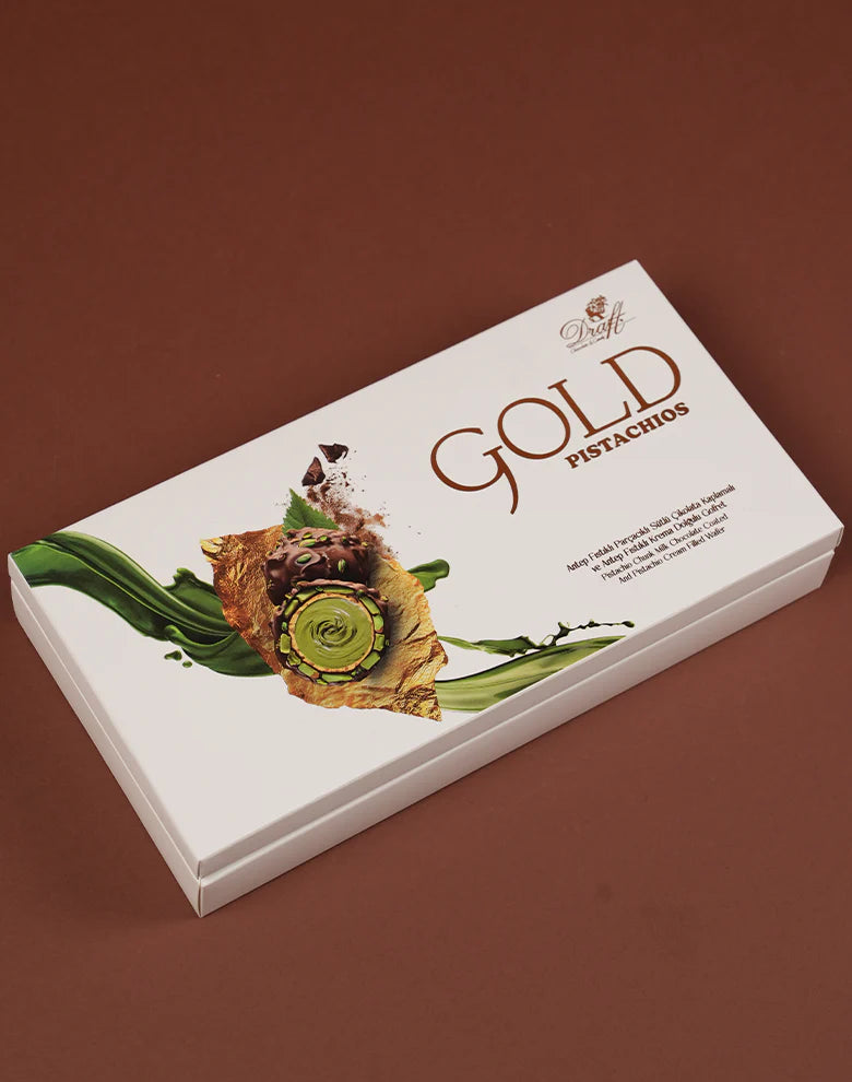 Draft Gold Antep Fıstık Dolgulu Sütlü Çikolata Kaplamalı Gofret 190g kutu  (12'li)