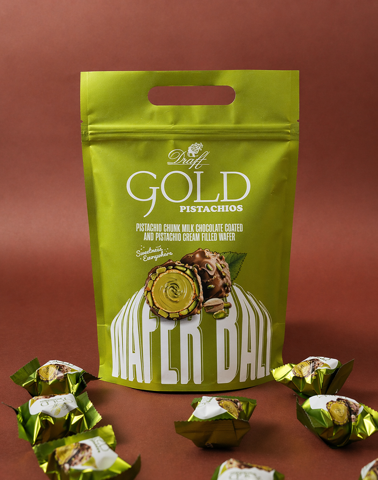 Draft Gold Antep Fıstık Dolgulu Sütlü Çikolata Kaplamalı Gofret 300g