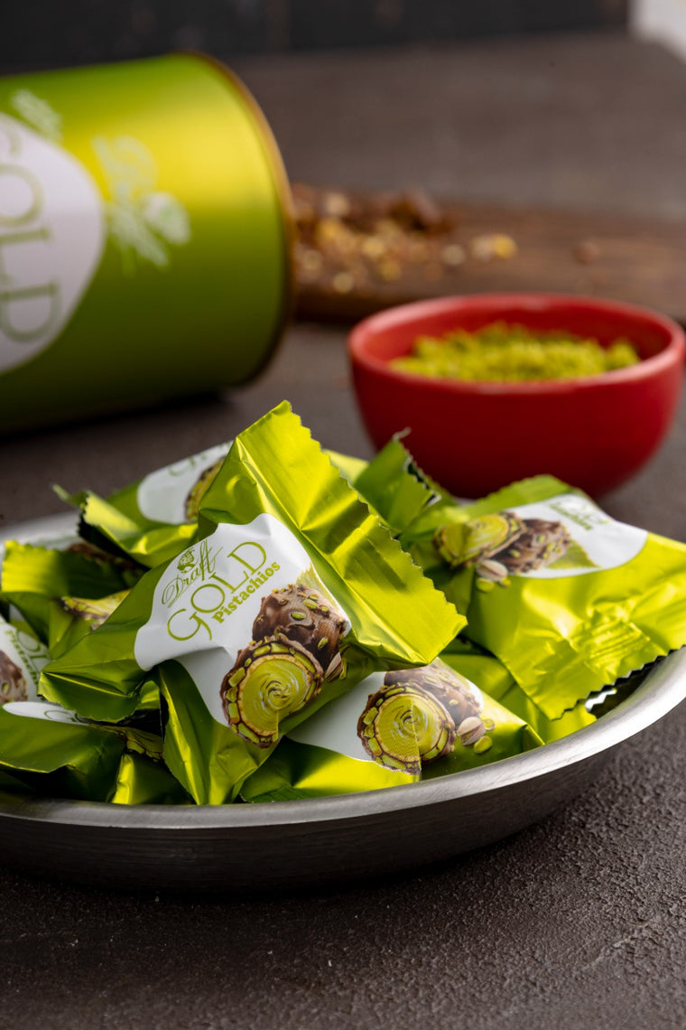 Draft Gold Antep Fıstıklı Dolgulu Sütlü Çikolata Kaplamalı Gofret 220g