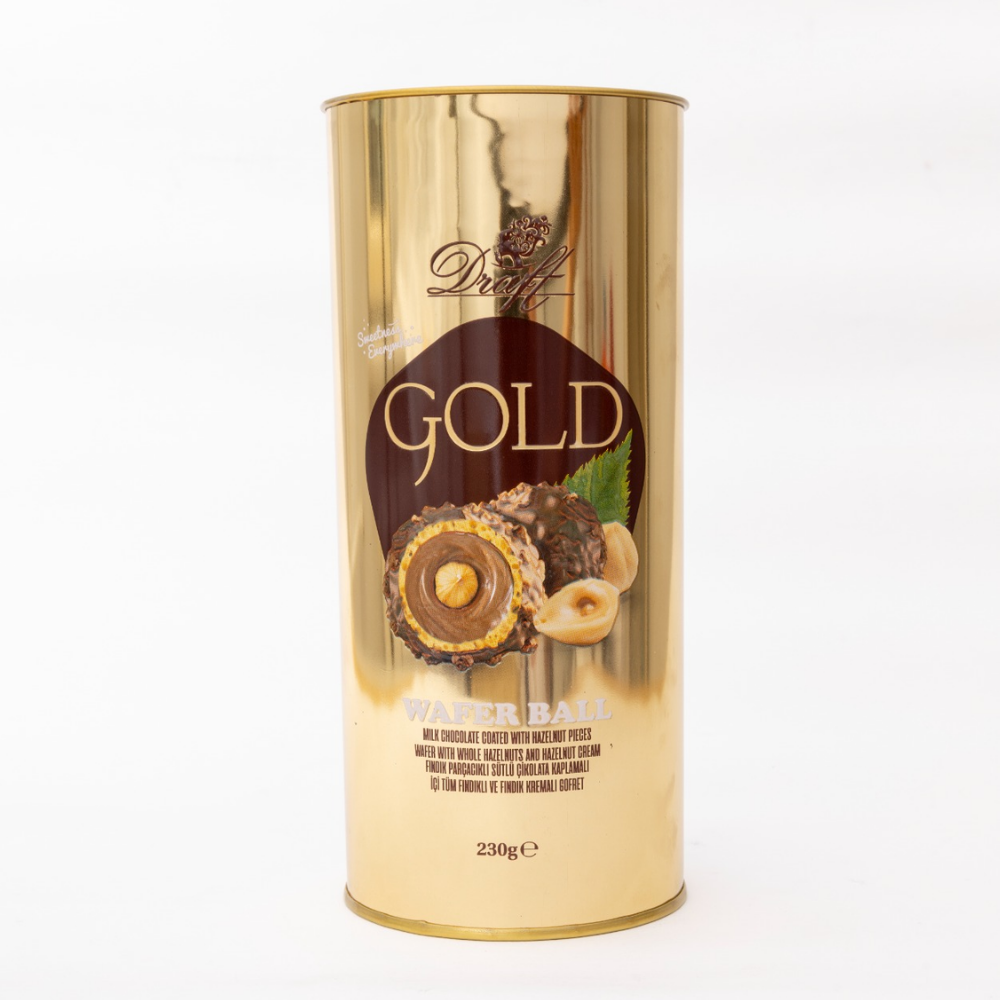 Draft Gold Bütün Fındıklı ve Dolgulu Fındık Parçacıklı ve Çikolata Kaplamalı Gofret 220g