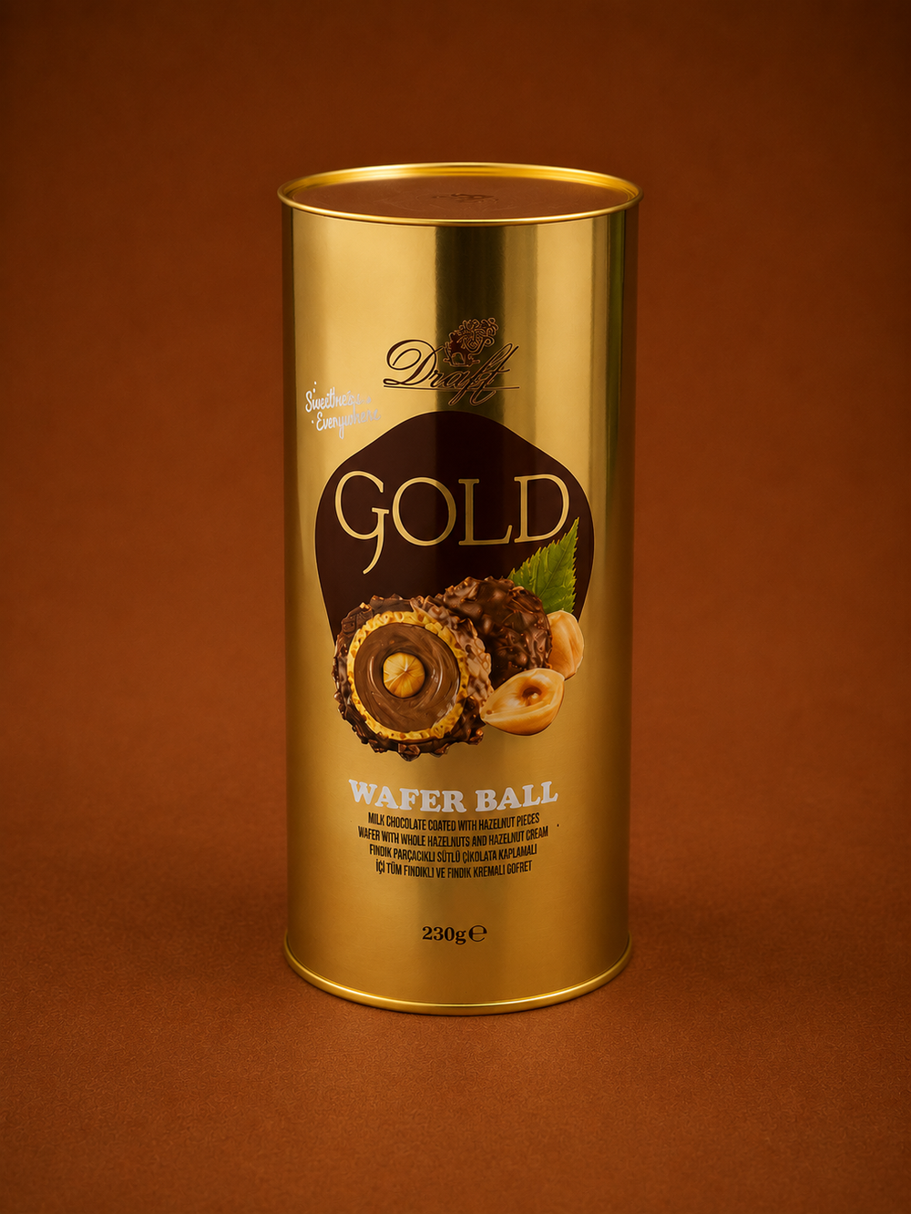 Draft Gold Bütün Fındıklı ve Dolgulu Fındık Parçacıklı ve Çikolata Kaplamalı Gofret 220g