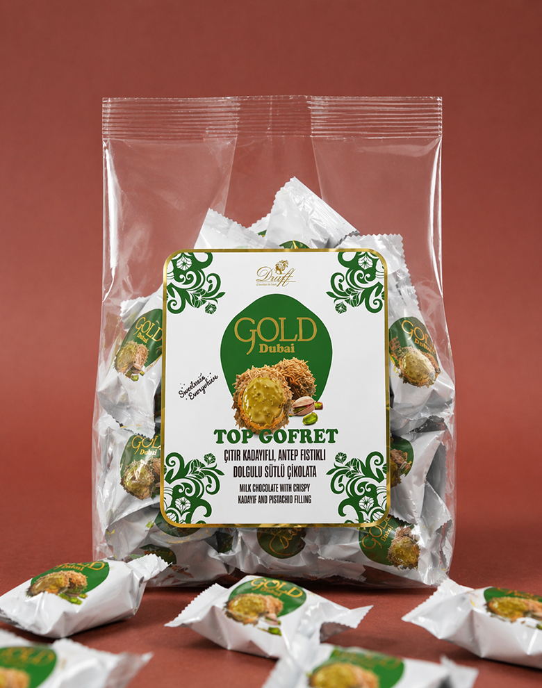 Draft Gold Çıtır Kadayıflı Antep Fıstık Dolgulu Sütlü Çikolata Kaplamalı Gofret 500g