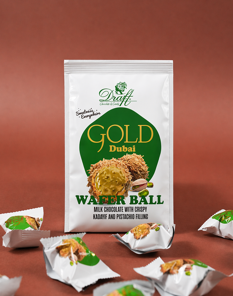 Draft Gold Çıtır Kadayıflı Antep Fıstıklı Dolgulu Sütlü Çikolata Kaplamalı Gofret 150g
