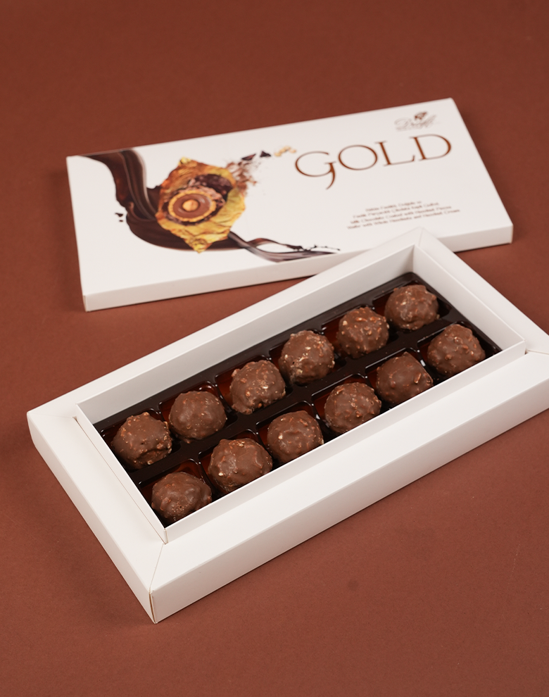 Draft Gold Bütün Fındıklı ve Dolgulu Fındık Parçacıklı ve Çikolata Kaplamalı Gofret 174g 12'li Kutu