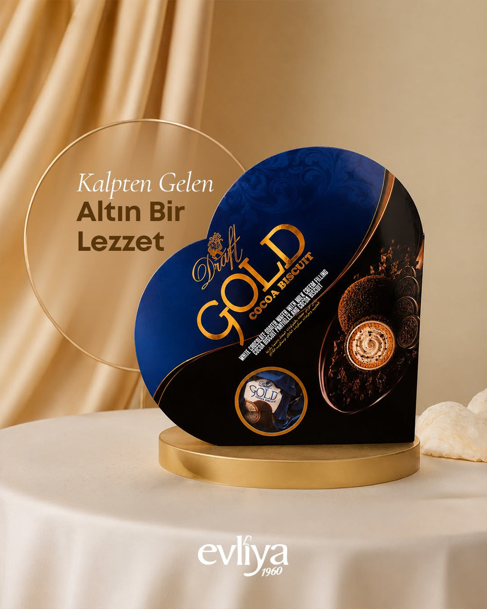 Draft Gold Kakaolu Bisküvi Tozu ve Sütlü Çikolata Kaplamalı Gofret 200g (Kalpli Kutu)