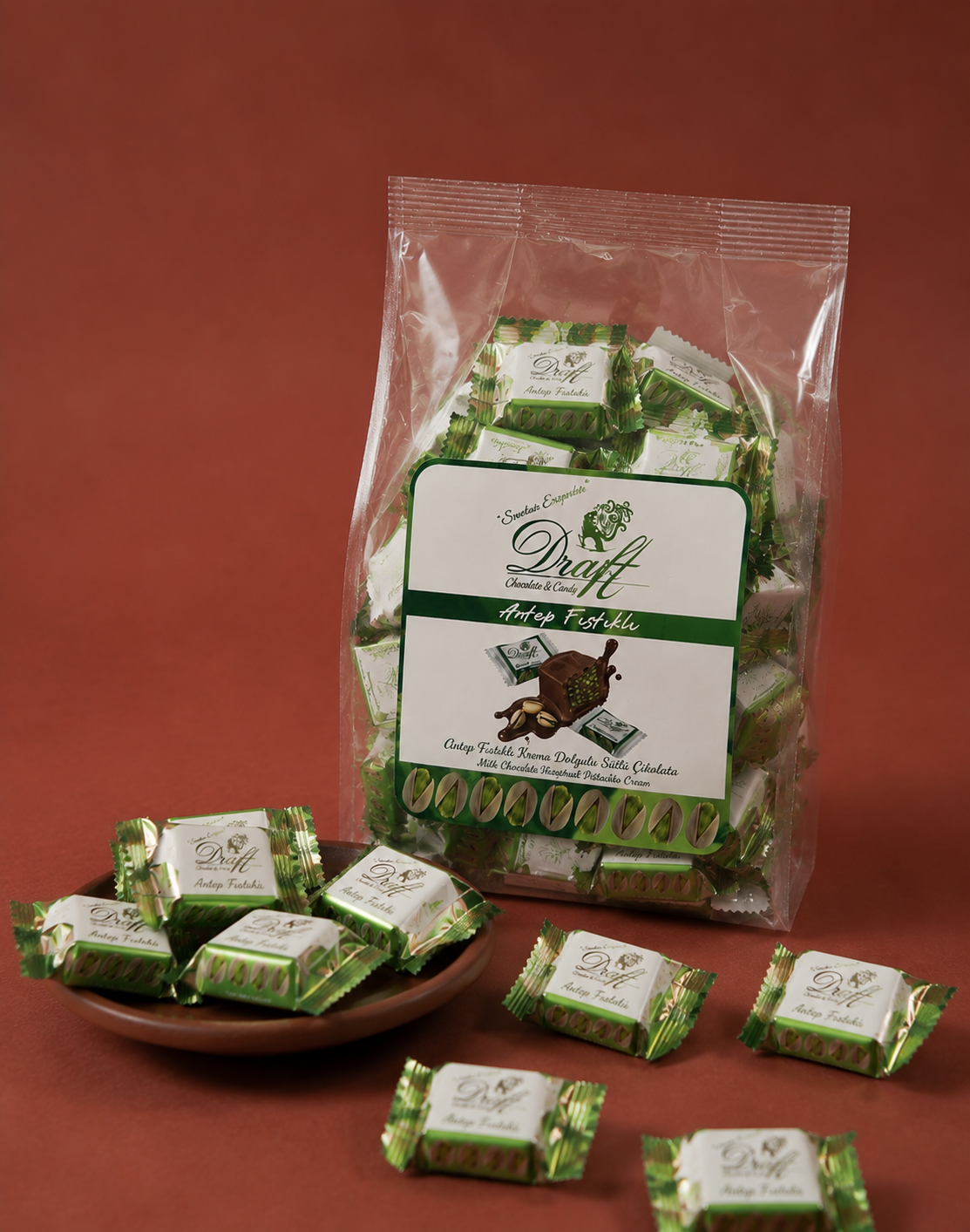 Draft Pistachios Antep Fıstık Parçacıklı Çikolata 500g