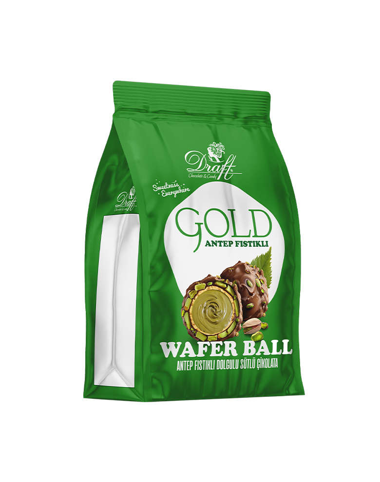 Draft Gold Antep Fıstıklı Dolgulu Sütlü Çikolata Kaplamalı Gofret 150g
