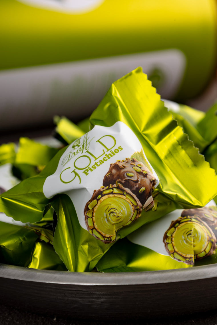 Evliya Draft Gold Antep Fıstıklı Dolgulu Sütlü Çikolata Kaplamalı Gofret 150g