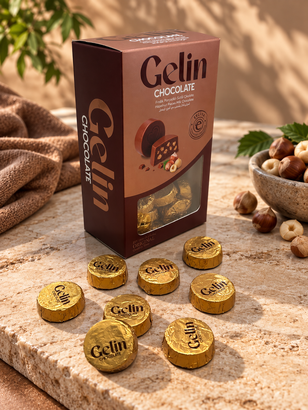 Gelin Fındık ve Fındık  Krema Dolgulu Sütlü Çikolata 300G Hediyelik Kutu