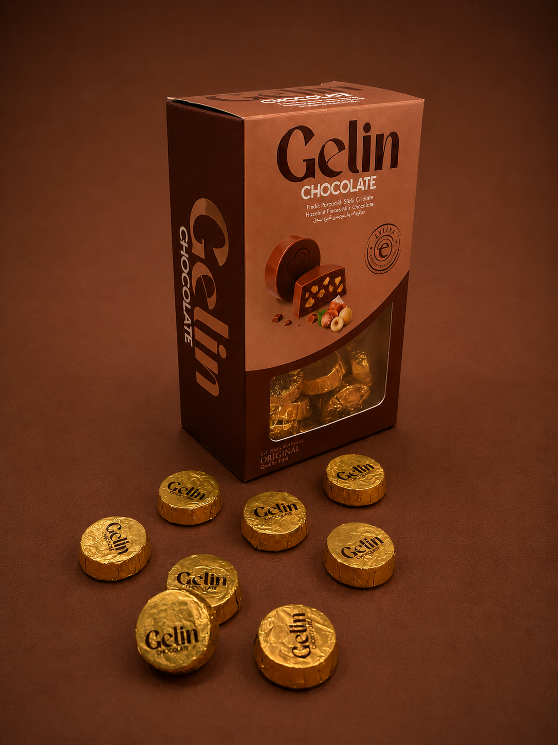 Gelin Fındık ve Fındık  Krema Dolgulu Sütlü Çikolata 300G Hediyelik Kutu